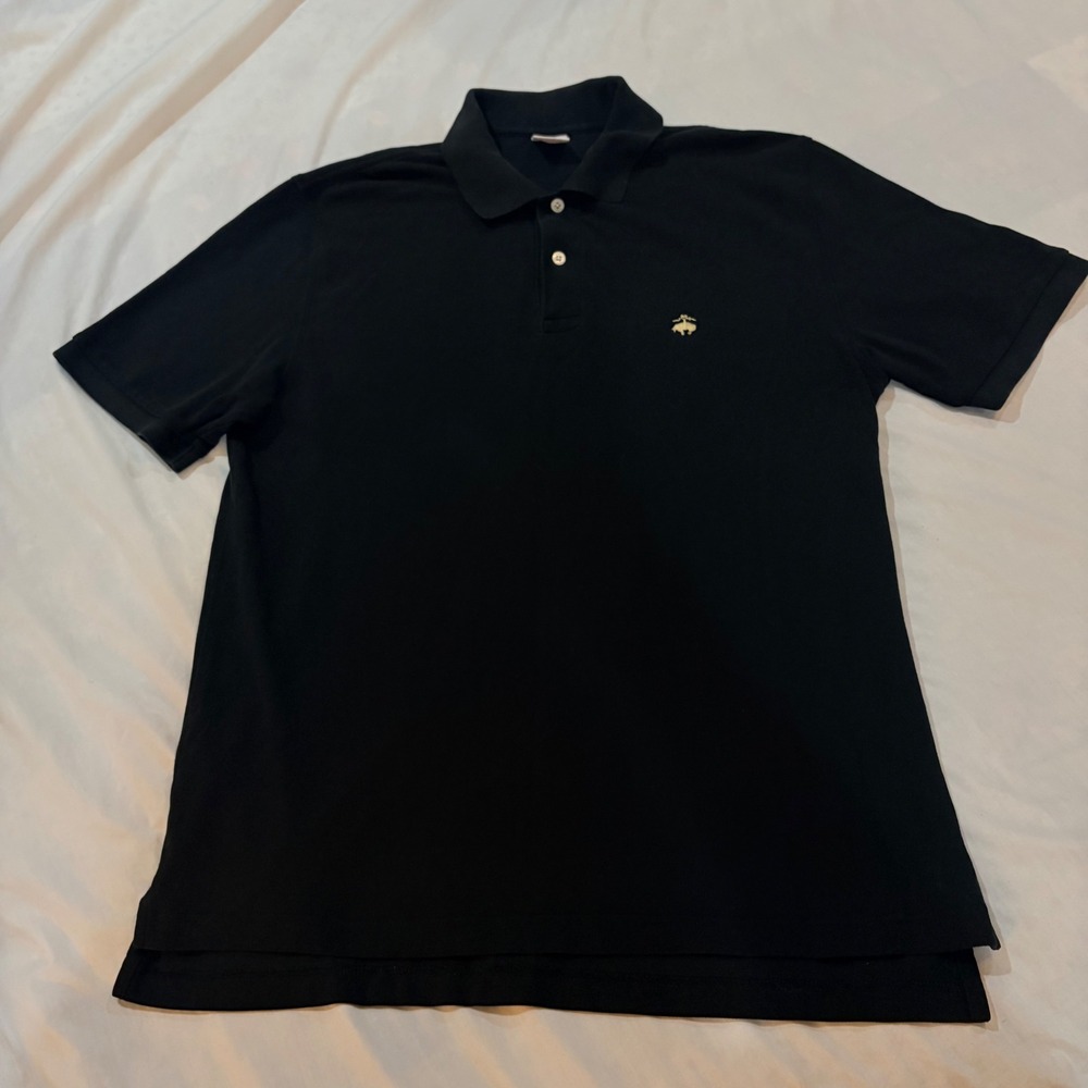 Brooks Brothers 346 Mens Black Cotton Pique‎ Polo Shirt Original Fit Large L
